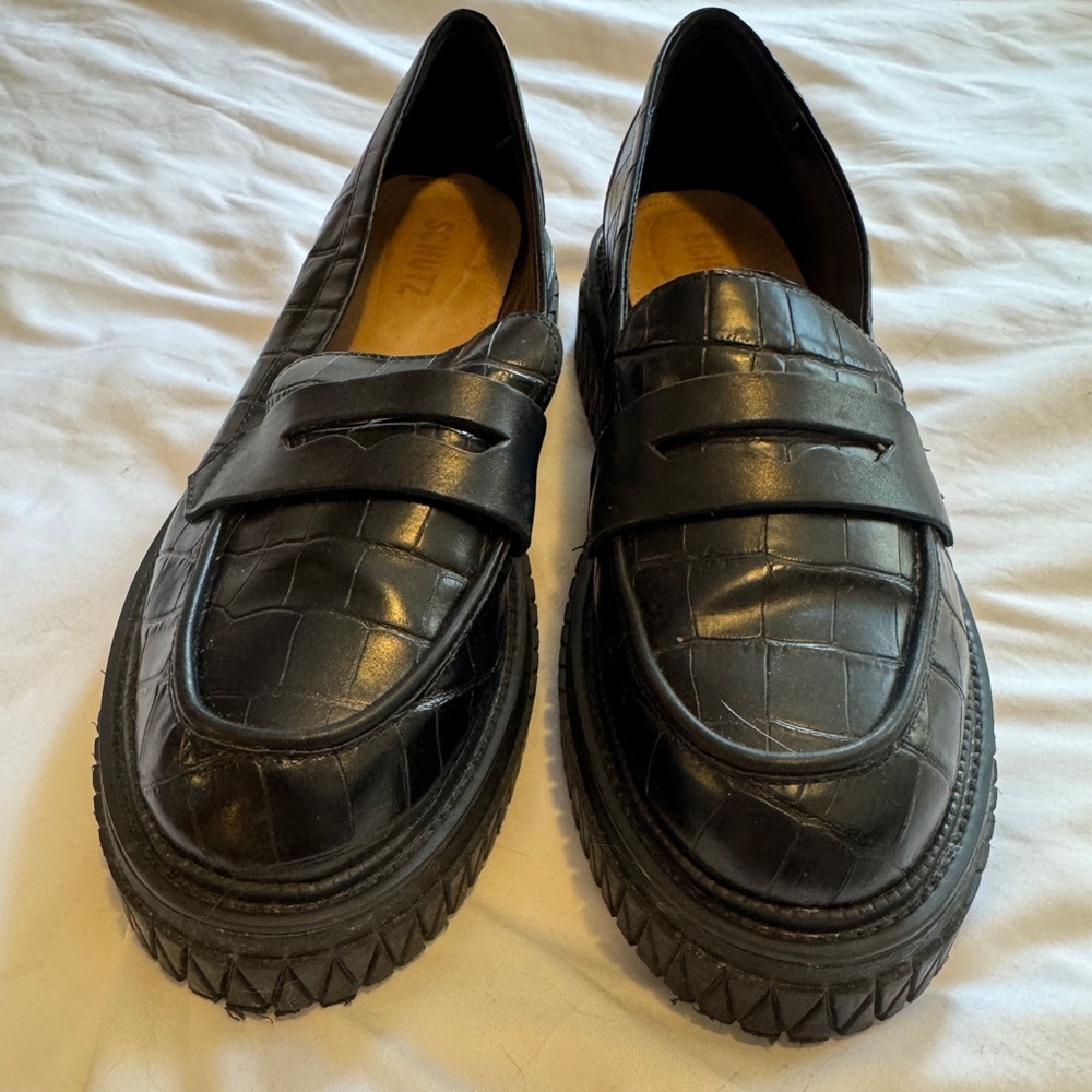 SCHUTZ 11B Womens Black Croc Platform Penny Keeper Viola Loafers Shoes - Picture 7 of 9